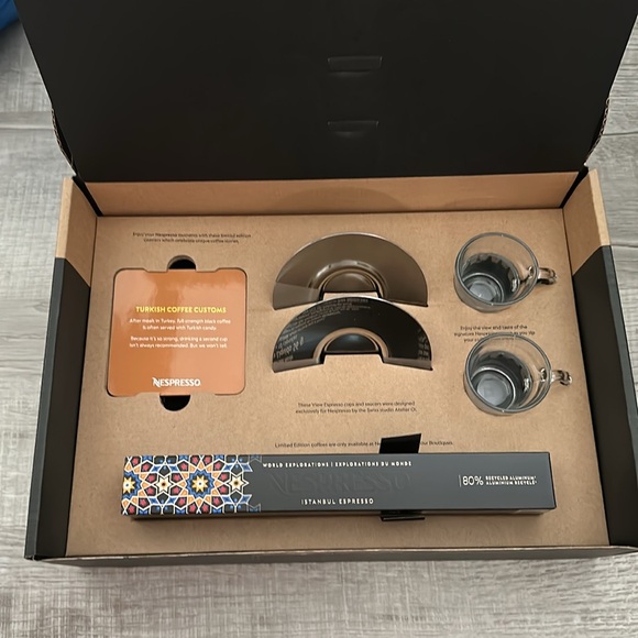 Nespresso Welcome Set Kit 2x espresso cup glass saucer coaster 1x sleeve NEW - Picture 1 of 5